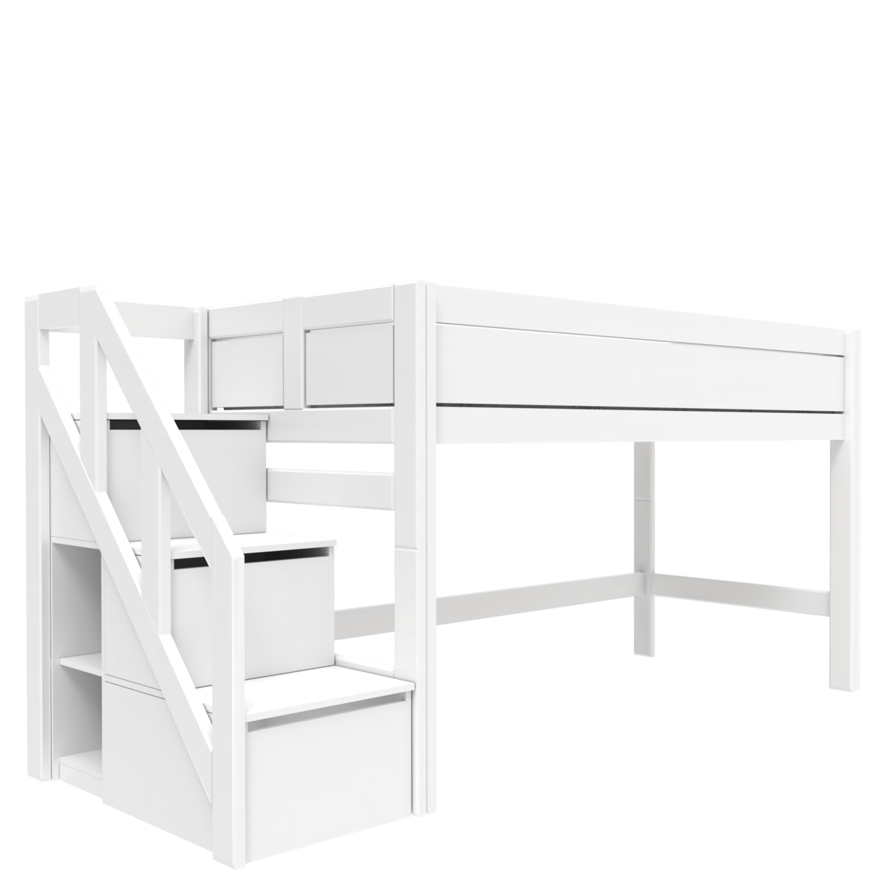 Halbhohes Bett mit Treppe