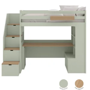 MUBA - Hochbett XL mit Schreibtisch und Bücherregal